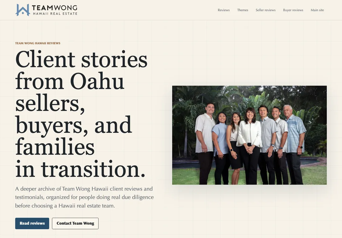Screenshot of the Team Wong Hawaii Reviews homepage